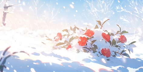 Field in the snow red flowers poppies meadow meadow field mountains Alps