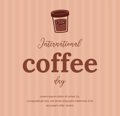 international coffee day for social media post background brown stripes