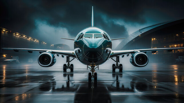 Front view of an airplane. Generative AI