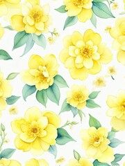 Yellow flowers watercolor seamless pattern