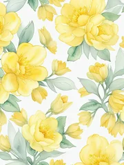 Schilderijen op glas Yellow flowers watercolor seamless pattern © HalilKorkmazer