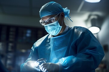 Surgeon in Advanced Operating Room. Medical Doctor working.