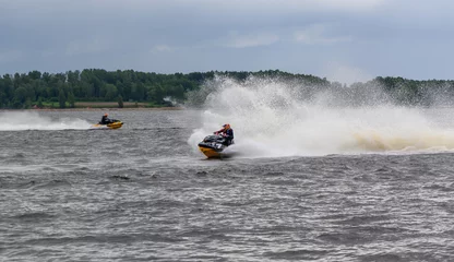 Fotobehang Formule 1 jet ski on the river in Latvia, water splashes, competitions on the river 3  © Михаил Шорохов