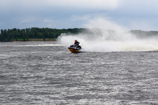 jet ski on the river in Latvia, water splashes, competitions on the river 2