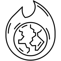 Global Warming or Burning Earth Outline Icon