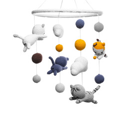 Cute baby crib mobile isolated on white