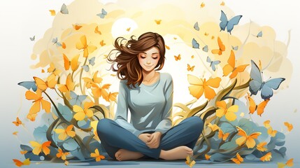 World Mental Health Day cartoon illustration,AI generated.