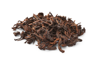 Pile of Traditional Chinese pu-erh tea isolated on white
