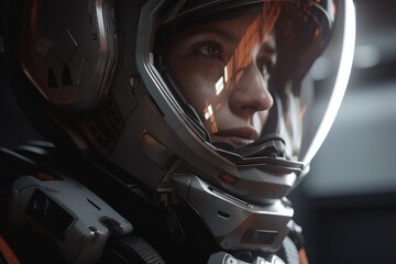 Detailed FICTIONAL girl in a spacesuit. Generative AI