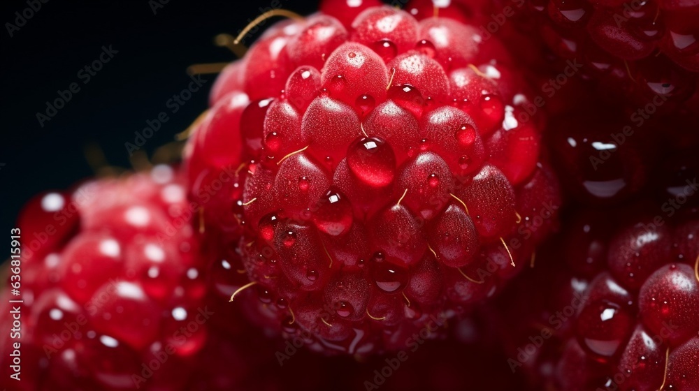 Poster generative ai : fresh raspberry fruit with water droplets isolated on white background with clipping