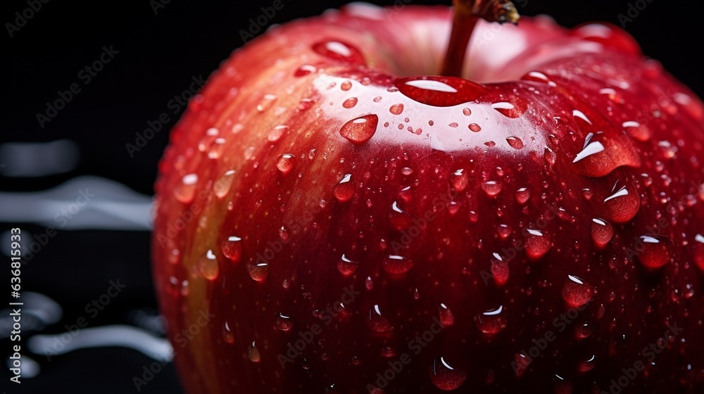 Poster generative ai : fresh red apple fruit with water droplets isolated on white background with clipping