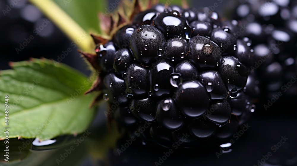 Poster generative ai : fresh blackberry fruit with water droplets isolated on white background with clippin