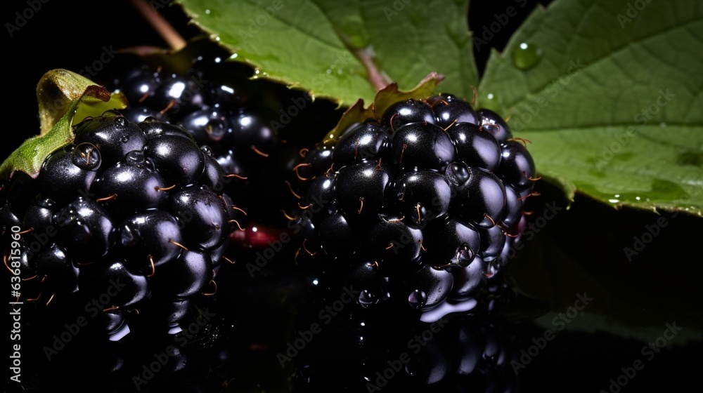 Poster generative ai : fresh blackberry fruit with water droplets isolated on white background with clippin