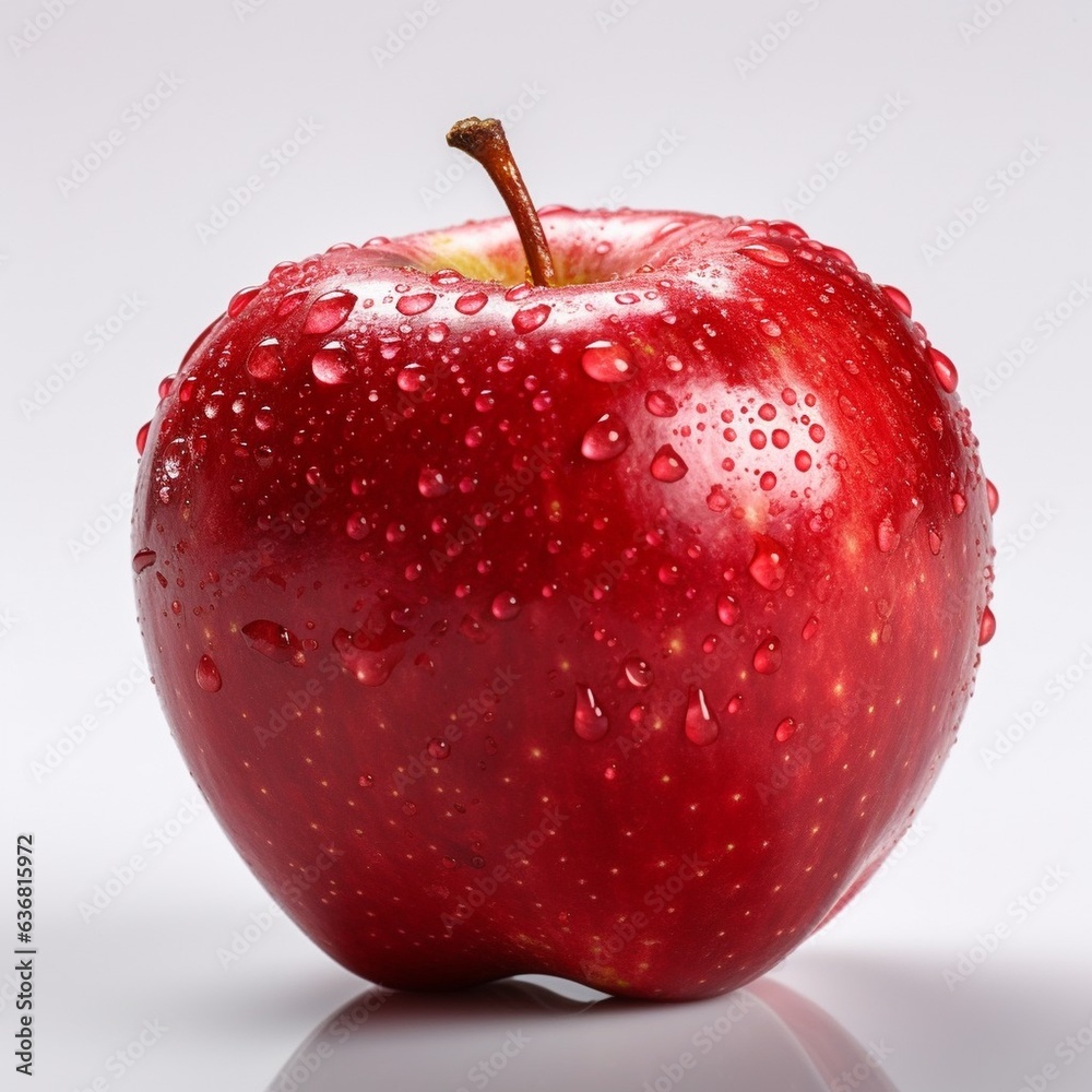 Poster generative ai : fresh red apple fruit with water droplets isolated on white background with clipping