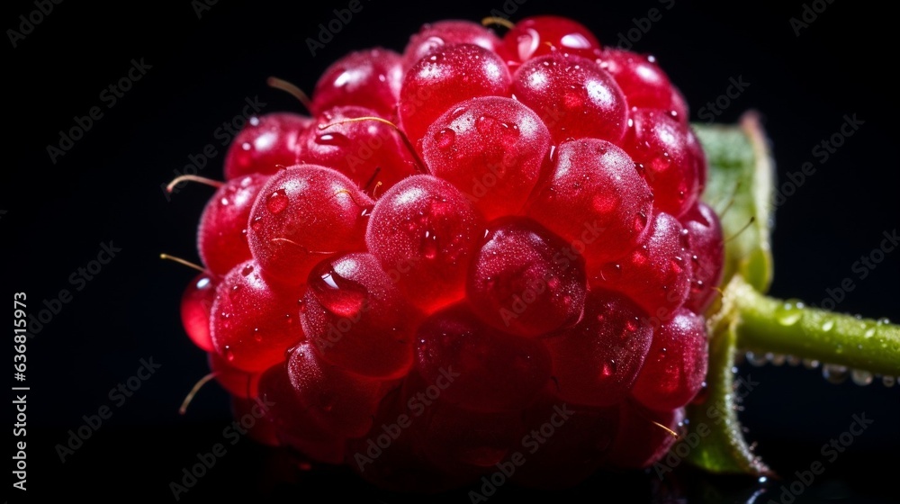 Poster Generative AI : Fresh Raspberry fruit with water droplets isolated on white background with clipping path