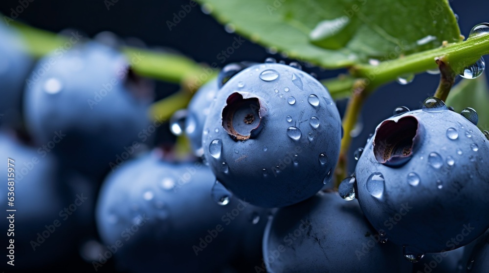 Poster generative ai : fresh blueberry fruit with water droplets isolated on white background with clipping