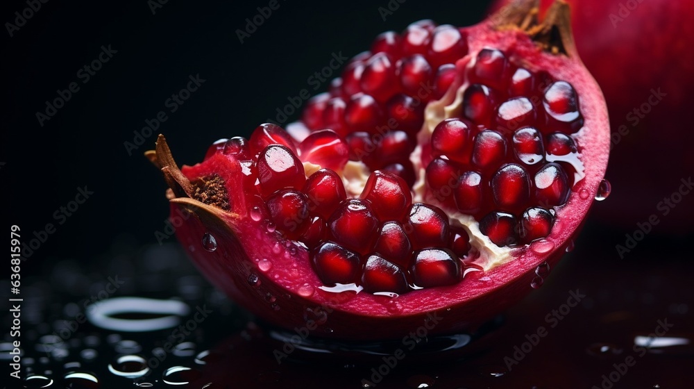 Poster Generative AI : Fresh Pomegranate fruit with water droplets isolated on white background with clipping path