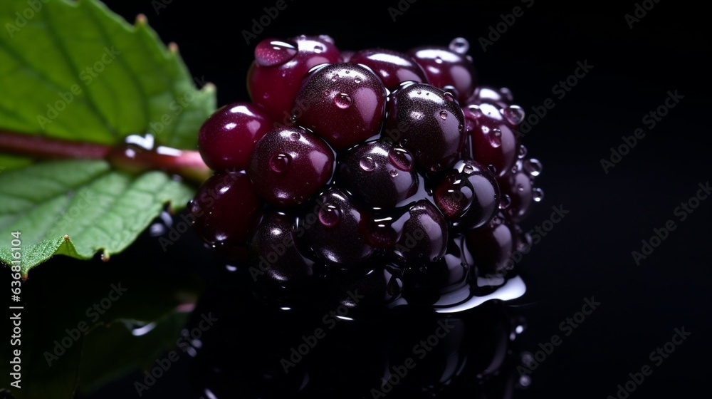 Poster generative ai : fresh blackberry fruit with water droplets isolated on white background with clippin