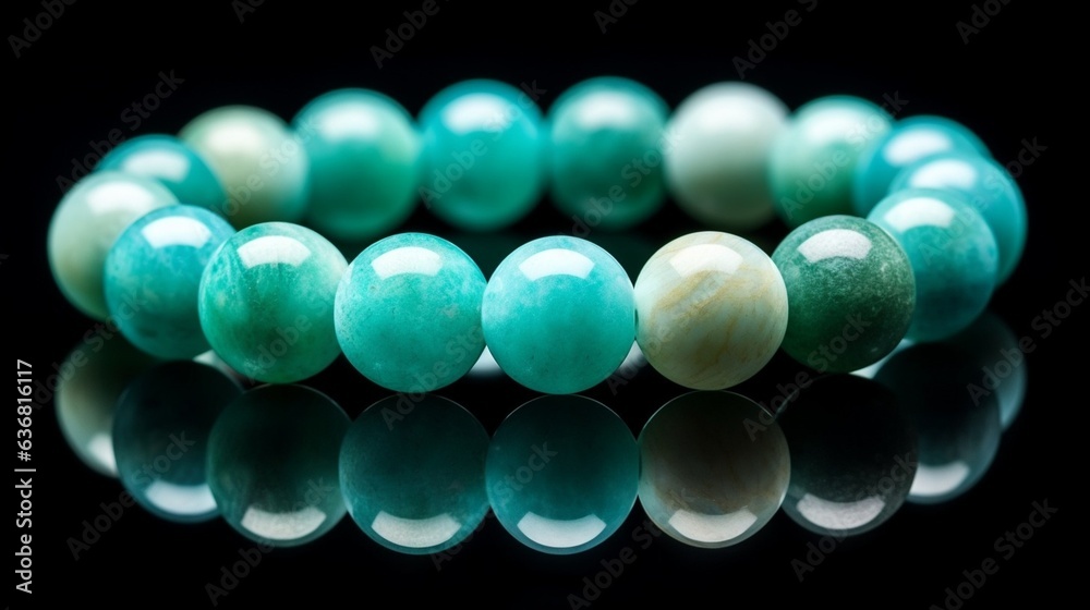 Aufkleber generative ai : amazonite bracelets isolated on black background.
