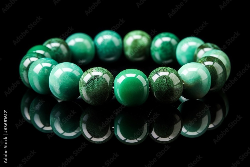 Aufkleber generative ai : jade bracelets isolated on black background.