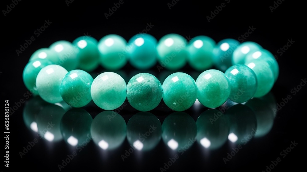 Aufkleber generative ai : amazonite bracelets isolated on black background.