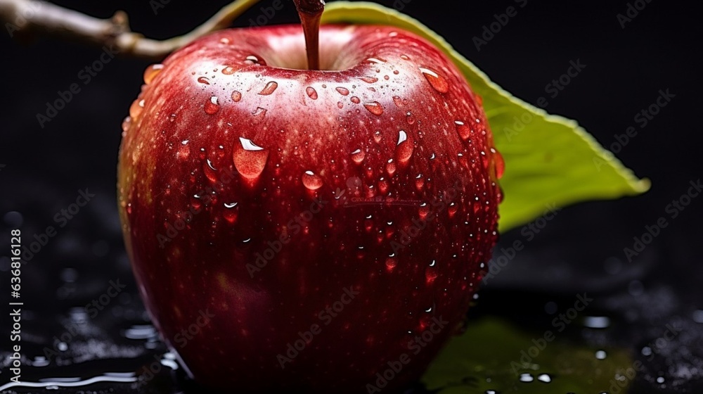 Aufkleber Generative AI : Fresh red Apple fruit with water droplets isolated on white background with clipping path
