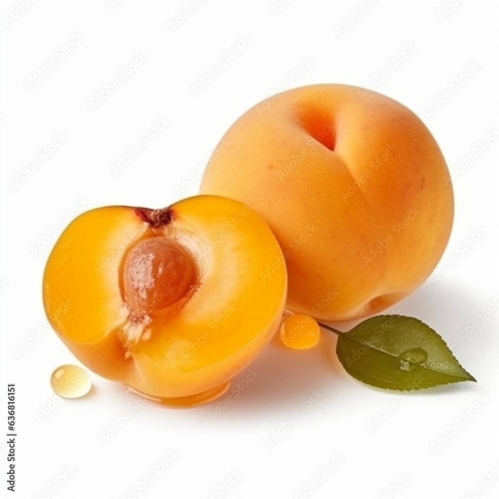 Aufkleber Generative AI : Fresh Apricot fruit with water droplets isolated on white background with clipping path