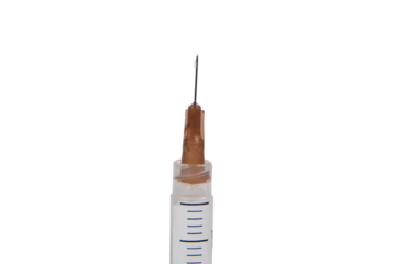 medical syringe with needle, used for vaccine against diseases and viruses isolated over white background with space for text.
