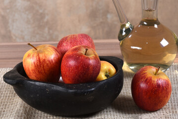 natural and healthy tropical fruit apples on the table on white texture background
