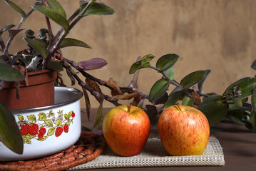 natural and healthy tropical fruit apples on the table on white texture background