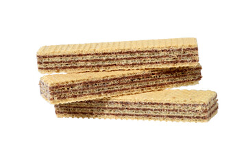 wafer filled with chocolate biscuit sweet junk food isolated on white background with space for text