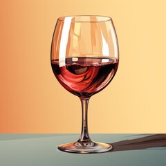 An illustration of a glass of red wine, simple background. Generative AI. 