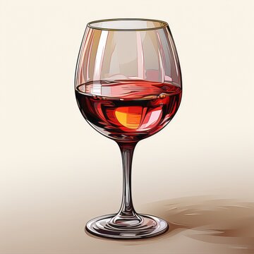 An illustration of a glass of red wine, simple background. Generative AI. 