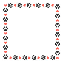 Cat paw print and heart flat square frame