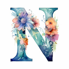 Generic logo luxury watercolor floral alcohol ink with letter N
