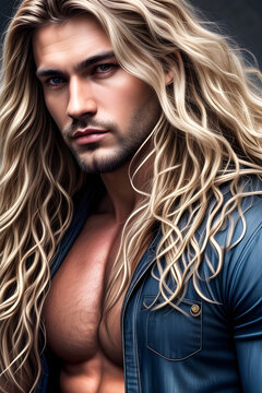 muscular man with long wavy blond hair