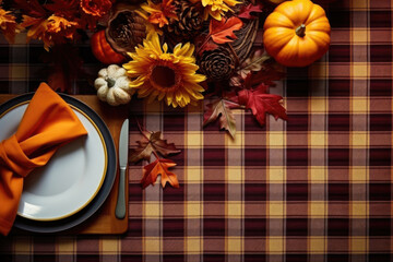 Autumn table setting for thanksgiving party Generative AI
