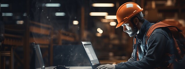 Portrait of a male worker using a laptop in a warehouse