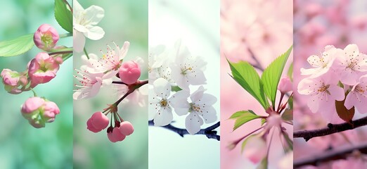 Spring flowers collage, Spring blossom background, Cherry blossoms