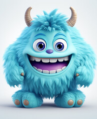 Playful Blue Monster Character, Adorable 3D Animation Isolated on White