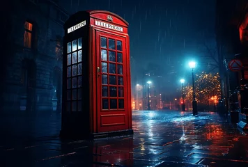  Red telephone box in a rainy street at night © Gorilla Studio