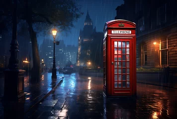 Gordijnen Red telephone box and Big Ben at night in London, UK © Gorilla Studio