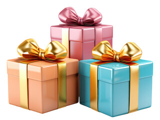 Fototapeta premium Gift box with ribbon and bow isolated on background. Concept of greeting design for Birthday, Merry Christmas, New Year, holiday, anniversary, valentine, surprise, congratulation or wedding. Generativ
