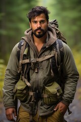 Obraz premium Handsome explorer walking in the wilderness