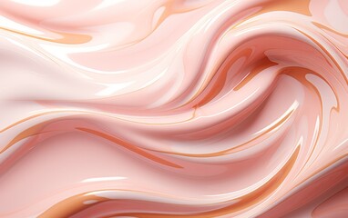 Beauty product, skincare, make up, cosmetics, creamy, lotion texture backdrop. Peach pink and golden colours, smooth texture. AI generated design. 