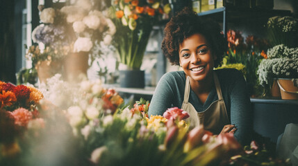 Black woman working at a flower shop