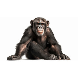 Young Chimpanzee Simia troglodytes (5 years old) in front of a white background