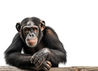 Young Chimpanzee, Simia troglodytes sitting in front of white background