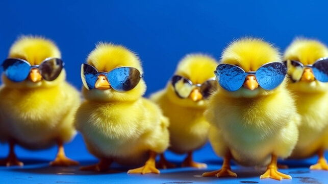 Easter decoration of a yellow chick wearing silly sunglasses