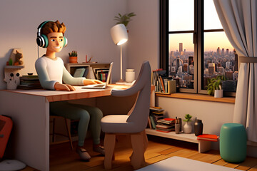 Work at home 3d style Made with Generative AI